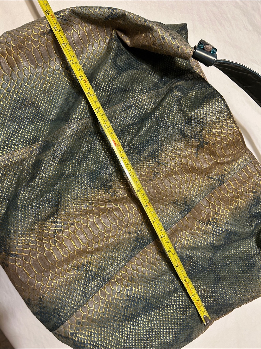 Snake-Embossed Hobo Bag in Olive and Gold - Picture 8 of 11